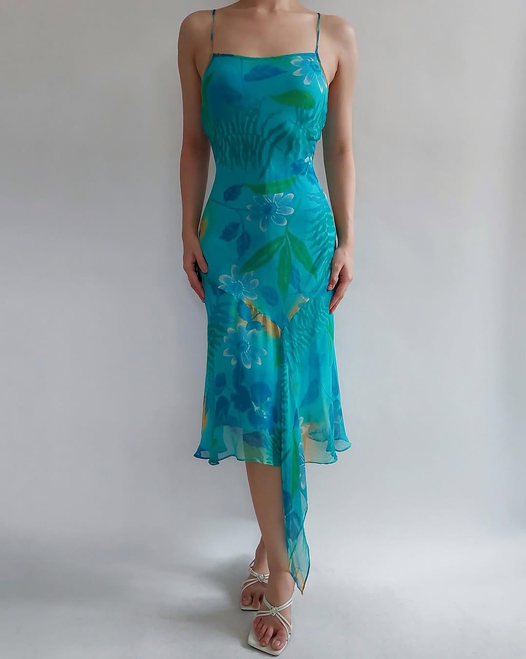 Blue-green summer silk dress from Segunda Thrift